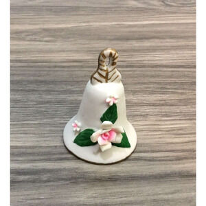 Bisque Collector's Bell Pink Flowers Spencer Gift Inc. Vintage White Floral